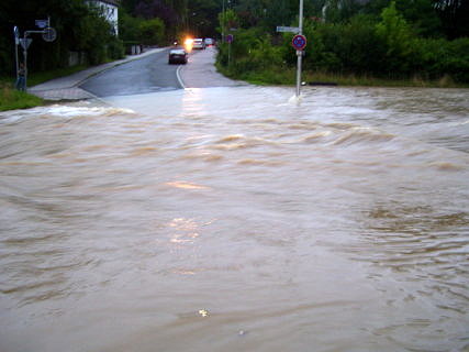 The Schleifmühlenstraße at the Schwabach in Erlangen after a heavy rain event